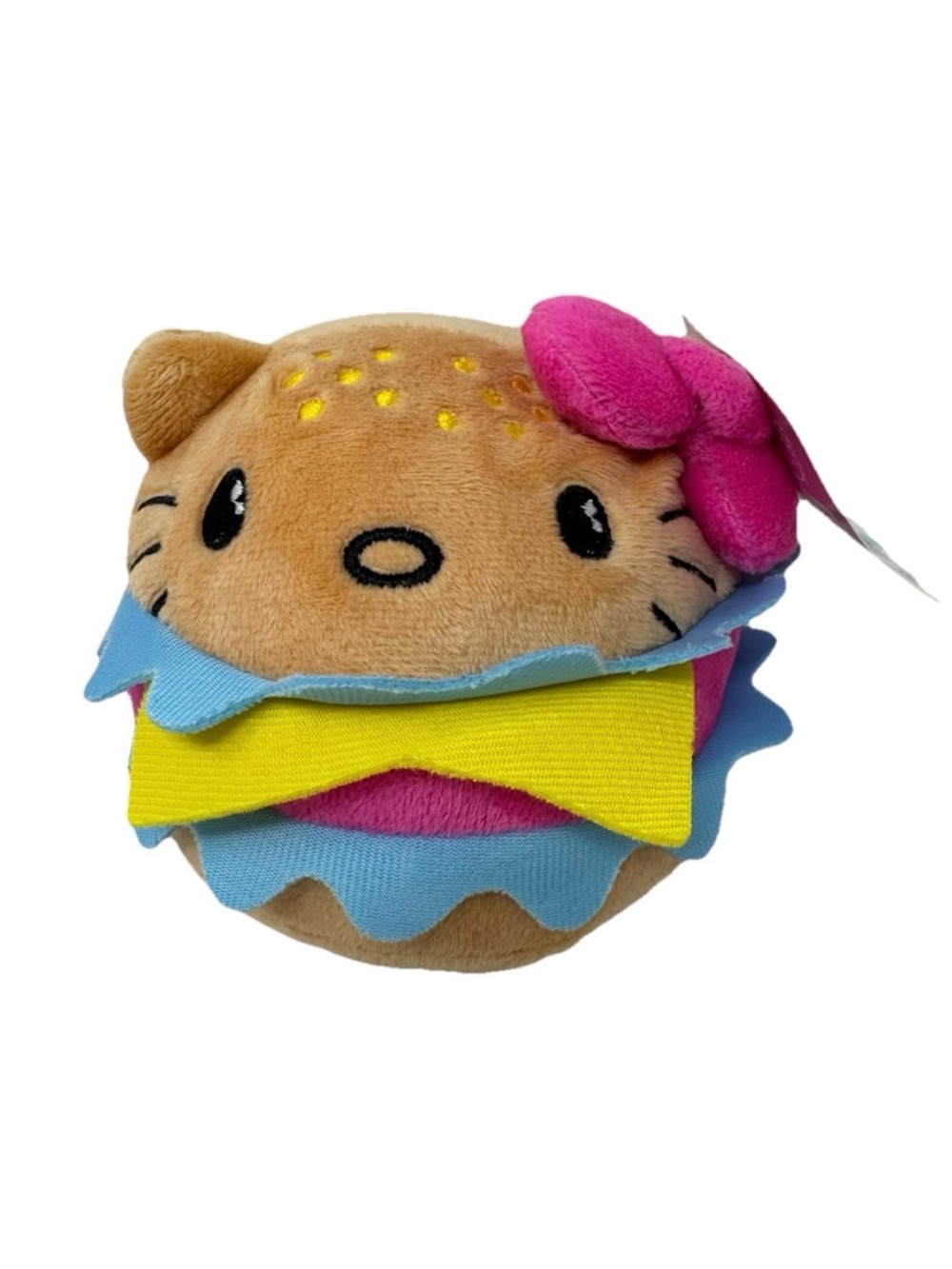 Plush Hamburger Kitty Toy with Pink Bow 5 inch